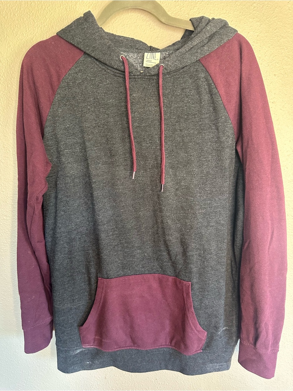 Zine Clothing Men’s Two-Tone Hooded Sweatshirt - Charcoal & Burgundy